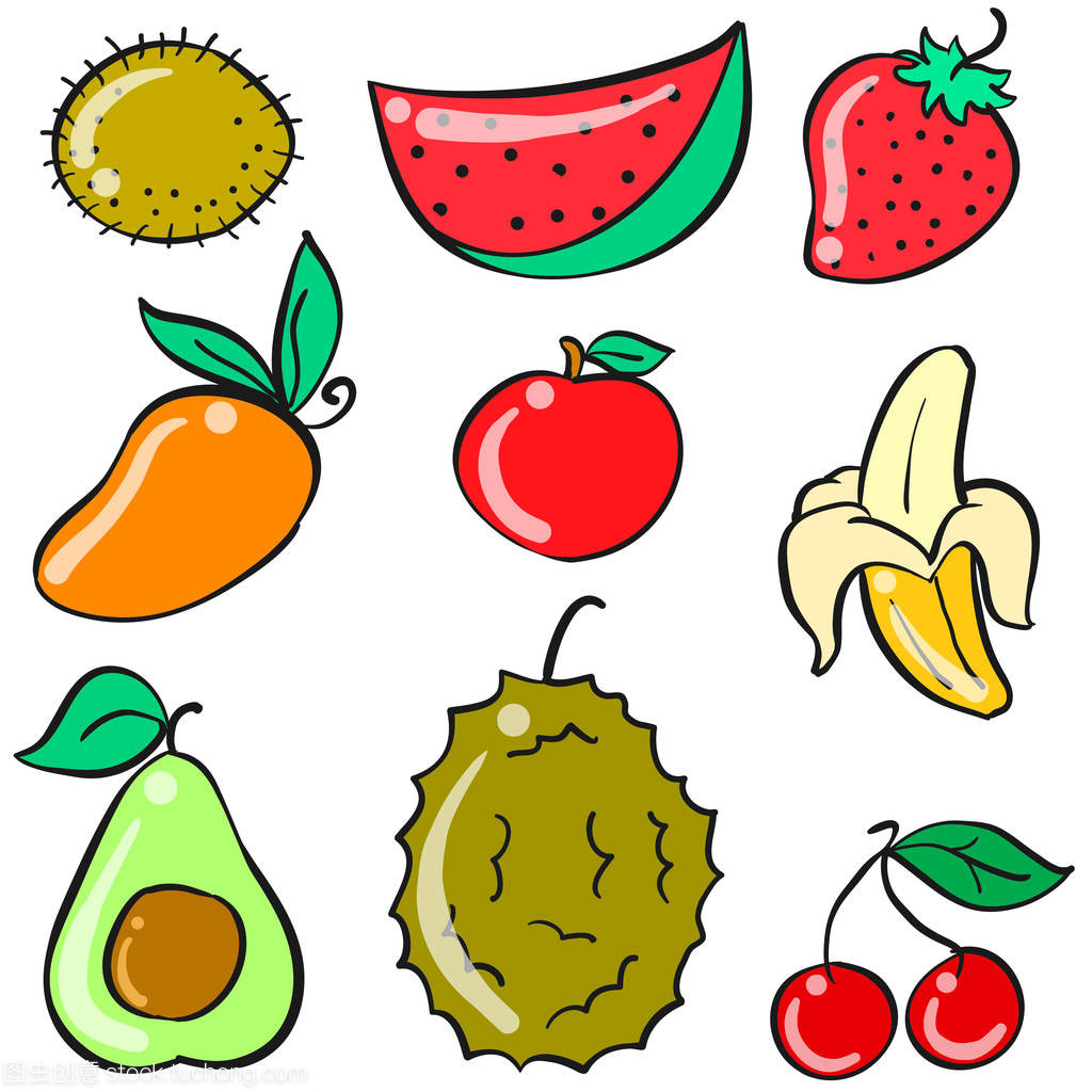 各种水果收集的涂鸦